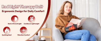 Red Light Therapy Wrap | Infrared Heating Pad with Vibration, 3 Heat Levels, USB-C Rechargeable & Adjustable Fit
