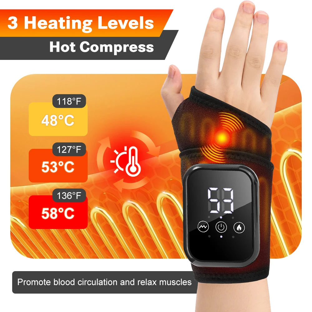 Wrist Massager with Heat | Electric Heated Wrist Brace with Vibration, Adjustable Strap & Auto Timer