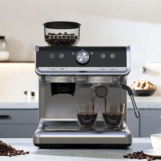 Semi-Automatic Espresso Machine with Burr Grinder, 30 Settings and Steam Wand