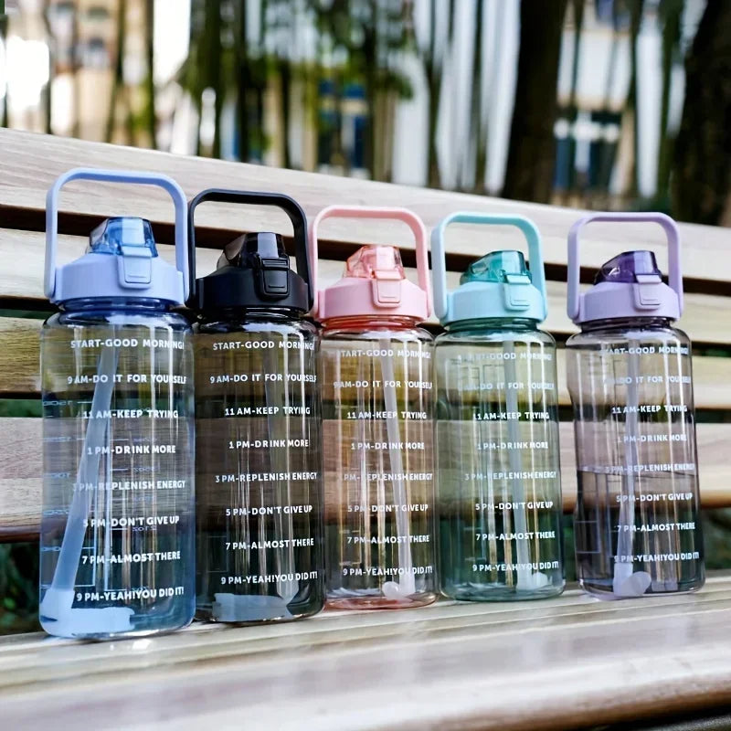 68oz Motivational Water Bottle | 2L BPA-Free Bottle with Time Marker & Straw | Leakproof, Reusable Hydration Tracker for Gym, Office & Travel