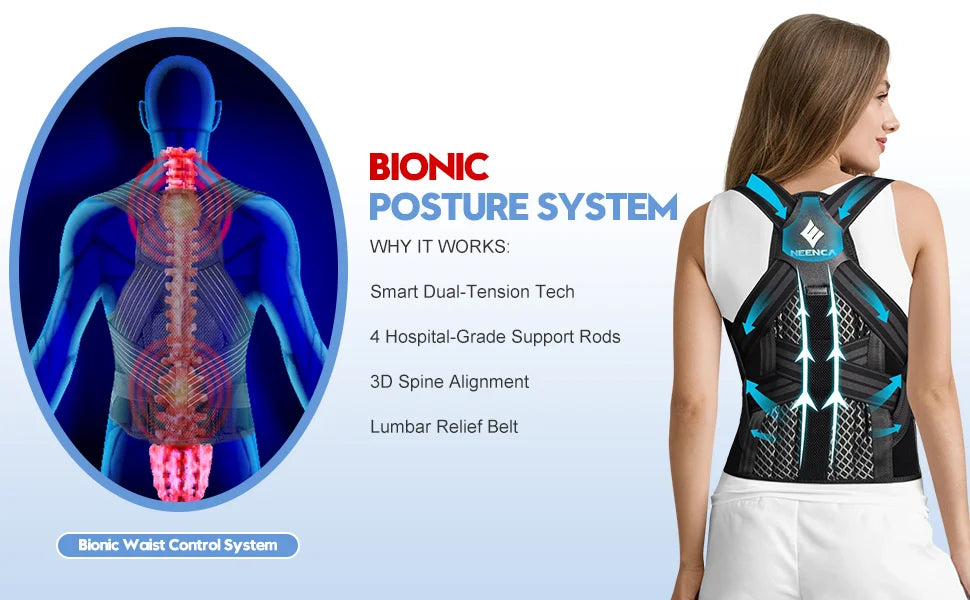 Posture Corrector Brace | Adjustable Back Support with Spine Alignment Rods for Back Pain, Slouching & Shoulder Support