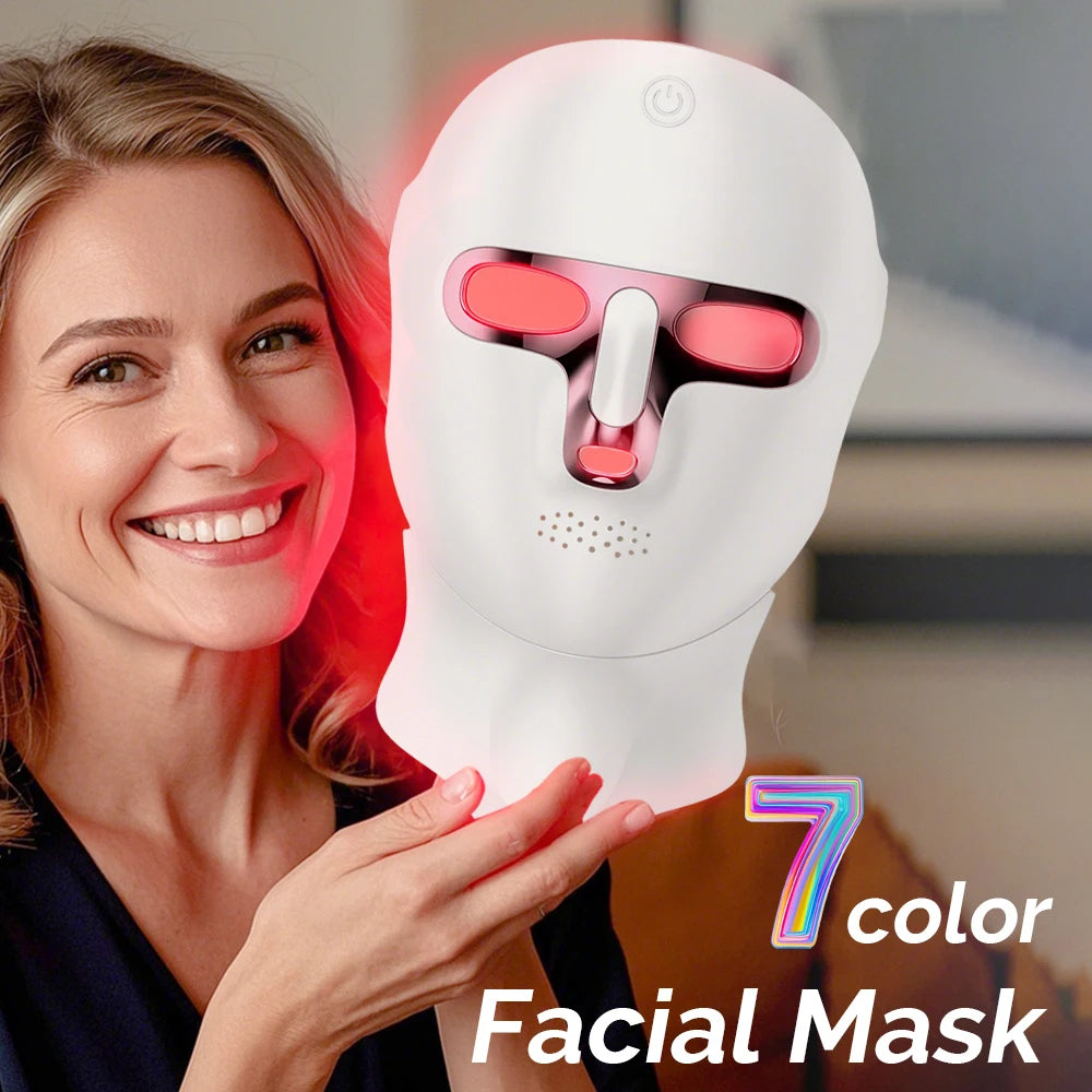 LED Face Mask with Neck Light Therapy | 7-Color Wireless Red Light Therapy Mask with 120 LEDs for Wrinkles & Acne Care