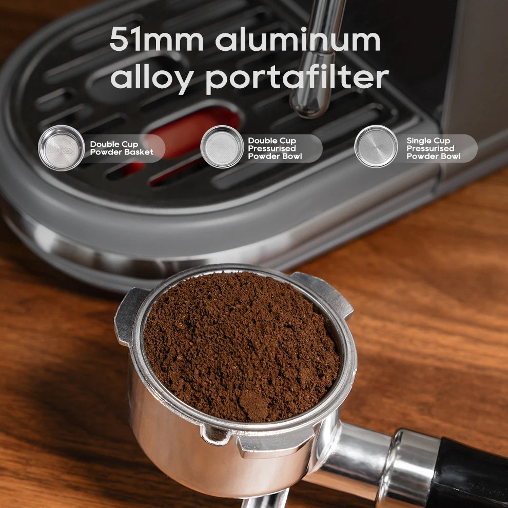 Compact 20-Bar Espresso Machine with Steam Wand | 51mm Portafilter, Hot and Cold Brew & Adjustable Temperature Control