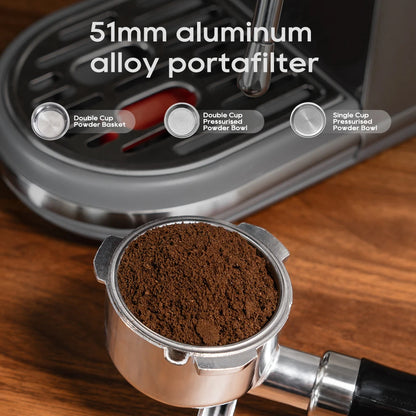 Compact 20-Bar Espresso Machine with Steam Wand | 51mm Portafilter, Hot and Cold Brew & Adjustable Temperature Control