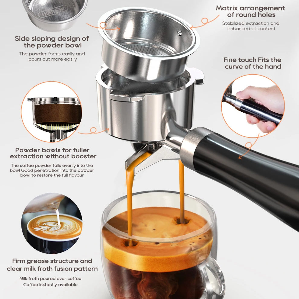 Compact 20-Bar Espresso Machine with Steam Wand | 51mm Portafilter, Hot and Cold Brew & Adjustable Temperature Control