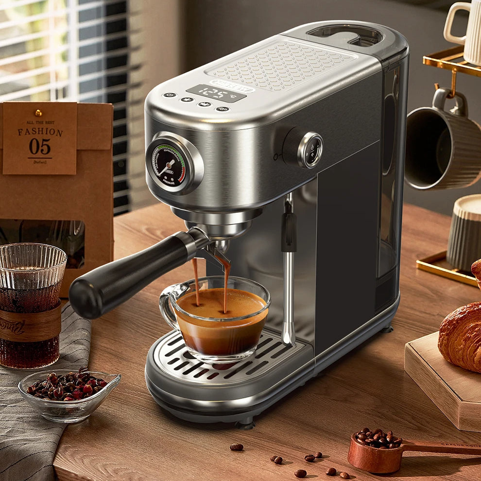 Compact 20-Bar Espresso Machine with Steam Wand | 51mm Portafilter, Hot and Cold Brew & Adjustable Temperature Control