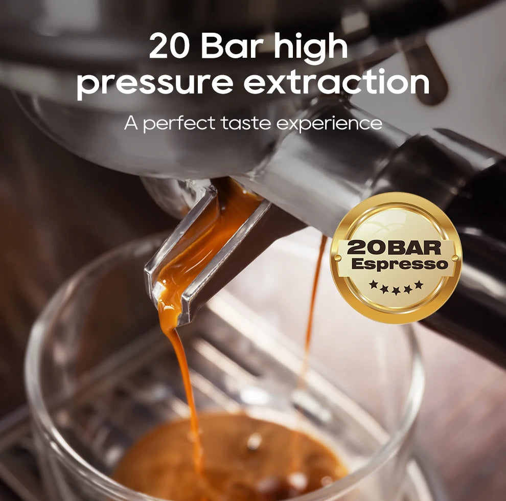 Compact 20-Bar Espresso Machine with Steam Wand | 51mm Portafilter, Hot and Cold Brew & Adjustable Temperature Control