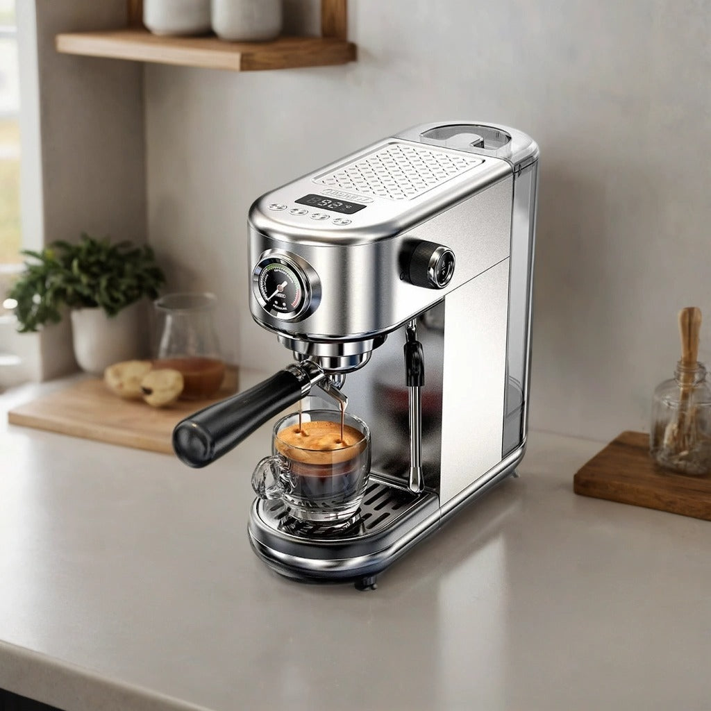 Compact 20-Bar Espresso Machine with Steam Wand | 51mm Portafilter, Hot and Cold Brew & Adjustable Temperature Control