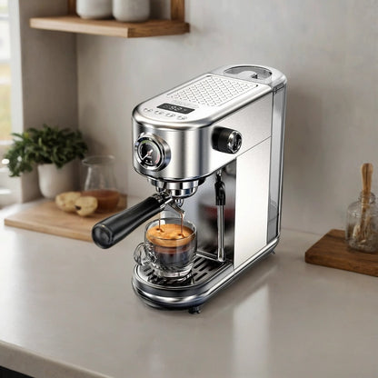 Compact 20-Bar Espresso Machine with Steam Wand | 51mm Portafilter, Hot and Cold Brew & Adjustable Temperature Control