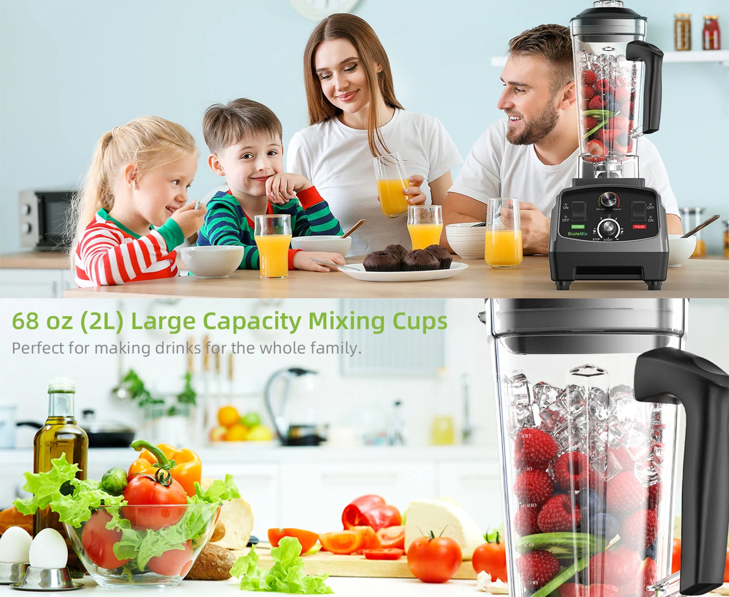 Professional Countertop Blender 2200W | 2L Jar, 6-Blade System, Timer, Ice Crushing