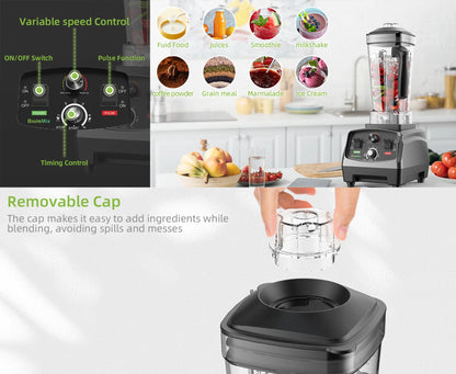 Professional Countertop Blender 2200W | 2L Jar, 6-Blade System, Timer, Ice Crushing