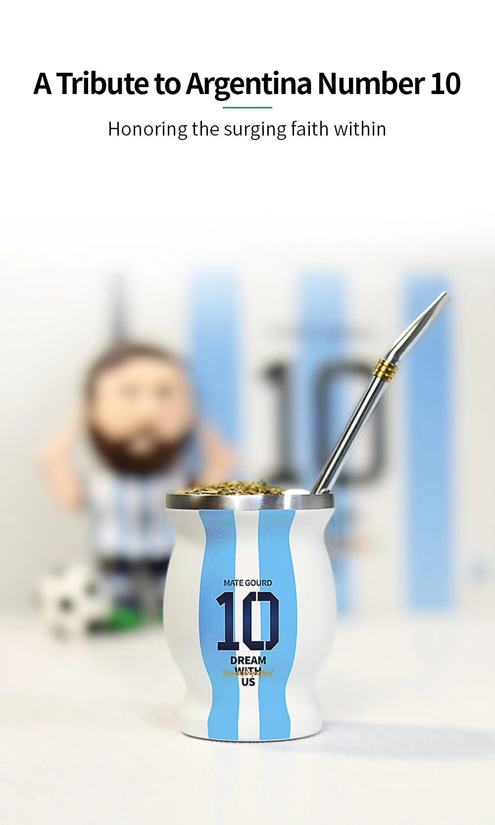 Yerba Mate Cup Set | Argentina-Inspired Stainless Steel Mate Gourd with Bombilla Straw & Cleaning Brush