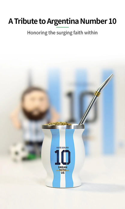 Yerba Mate Cup Set | Argentina-Inspired Stainless Steel Mate Gourd with Bombilla Straw & Cleaning Brush