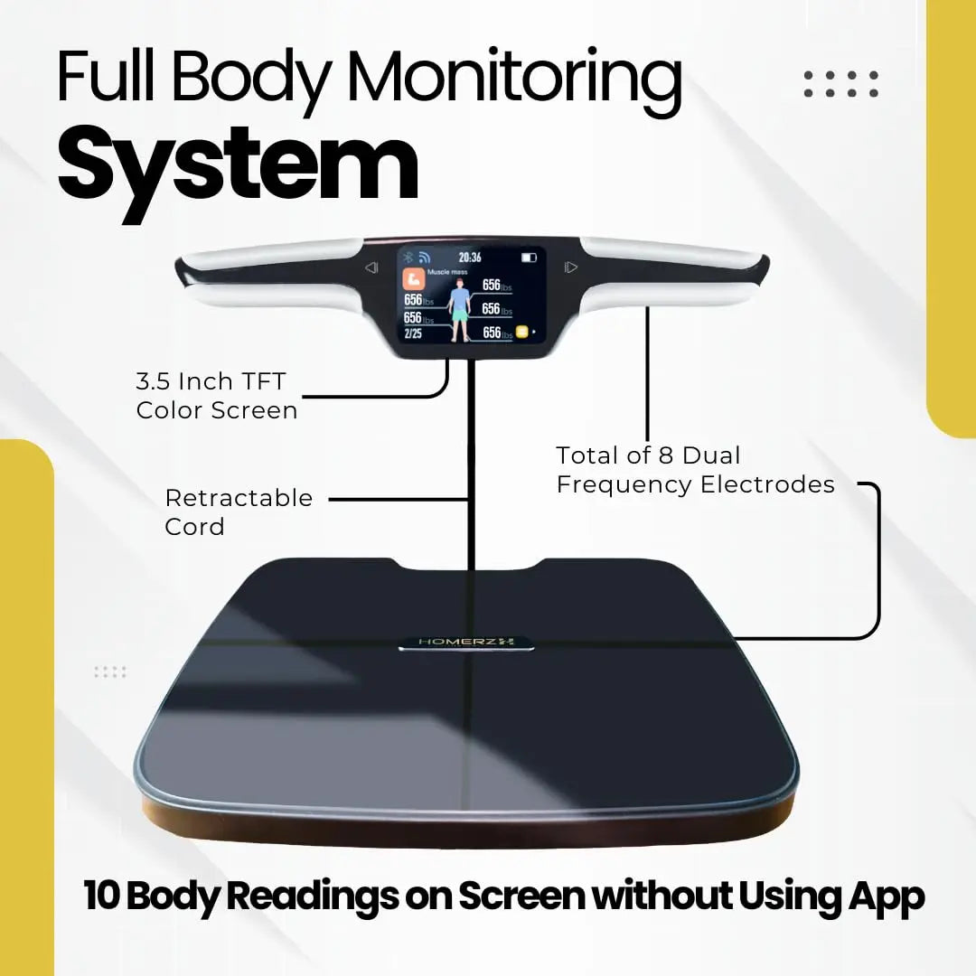 8-Electrode Smart Body Composition Scale with Dual-Frequency BIA | 59 Metrics, Wi-Fi, Bluetooth, TFT Display & 400 lb Capacity