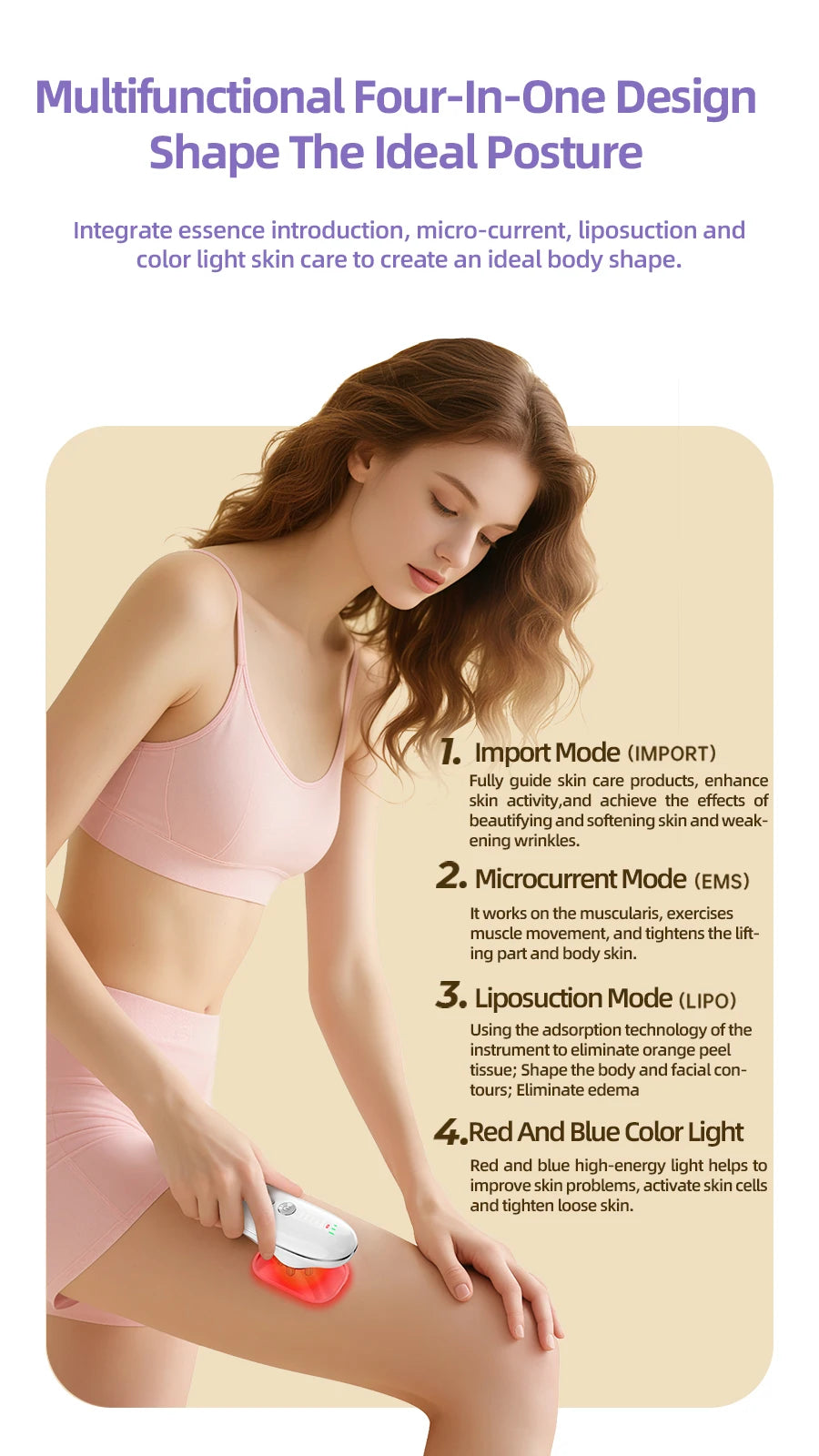 Body Sculpting Massager | 5-in-1 Cellulite Massager with Suction, Microcurrent, LED Light & Lymphatic Drainage