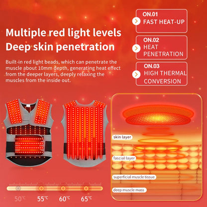 Heated Back and Shoulder Wrap with Red Light | 3 Heat Levels, Adjustable Fit & Optional Vibration Massage
