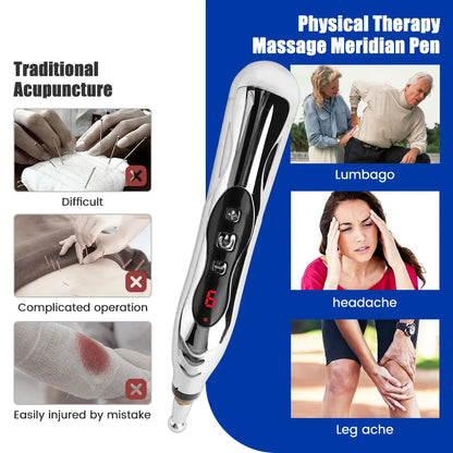 Electric Acupuncture Pen for Pain Relief | Needle-Free Microcurrent Meridian Therapy Device with 5 Heads, Muscle Recovery & USB-C Charging
