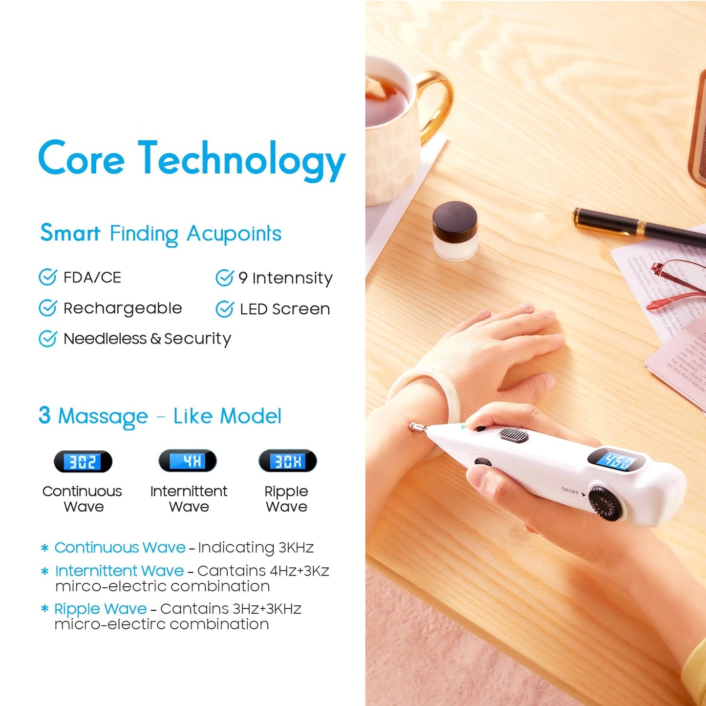 Electronic Acupuncture Pen with Auto Acupoint Detection | Needle-Free Pulse Stimulation, 9 Intensity Levels, 2 Probes & USB Rechargeable