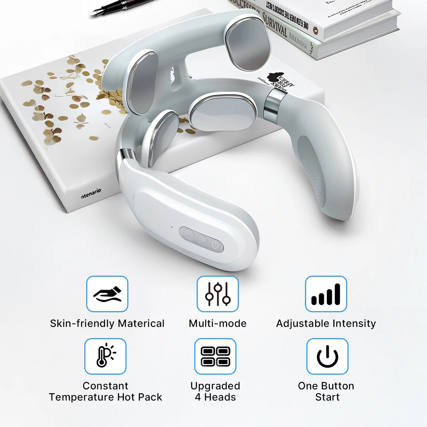 Cordless EMS Neck Massager with Heat | 6 Modes, 15 Intensity Levels, Hands-Free Fit & 15-Minute Auto Shut-Off