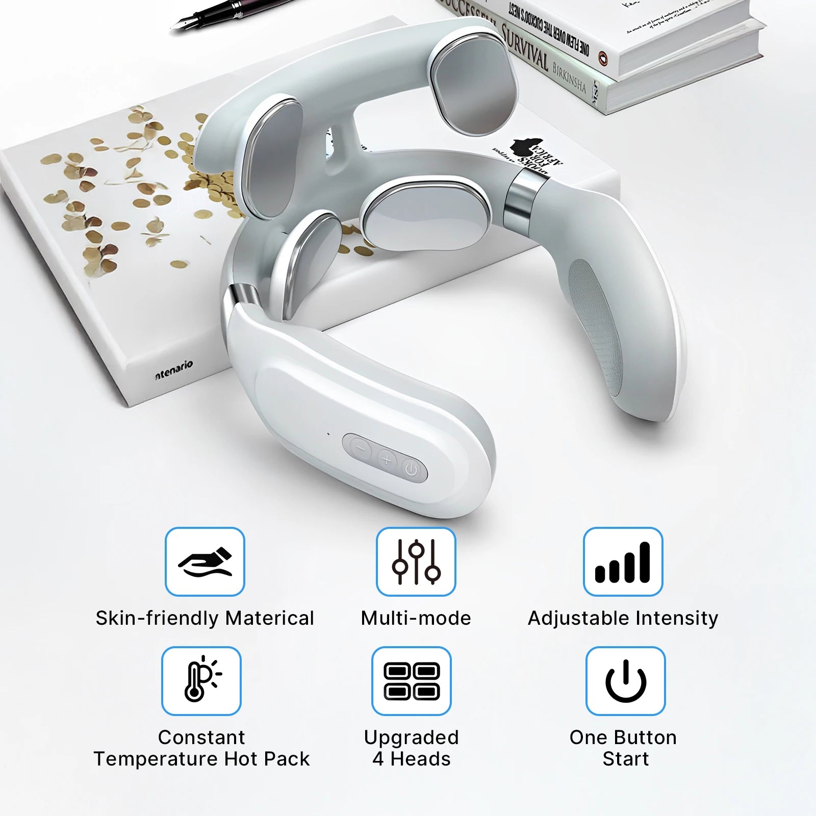 Cordless EMS Neck Massager with Heat | 6 Modes, 15 Intensity Levels, Hands-Free Fit & 15-Minute Auto Shut-Off