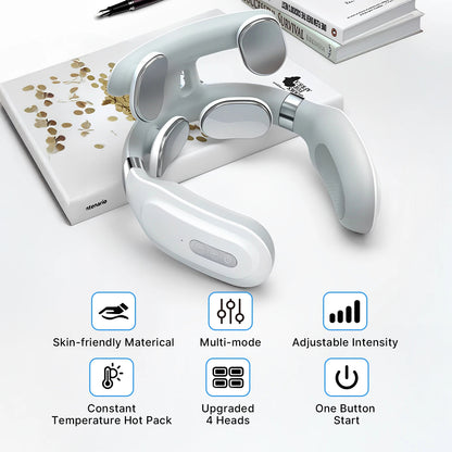 Cordless EMS Neck Massager with Heat | 6 Modes, 15 Intensity Levels, Hands-Free Fit & 15-Minute Auto Shut-Off