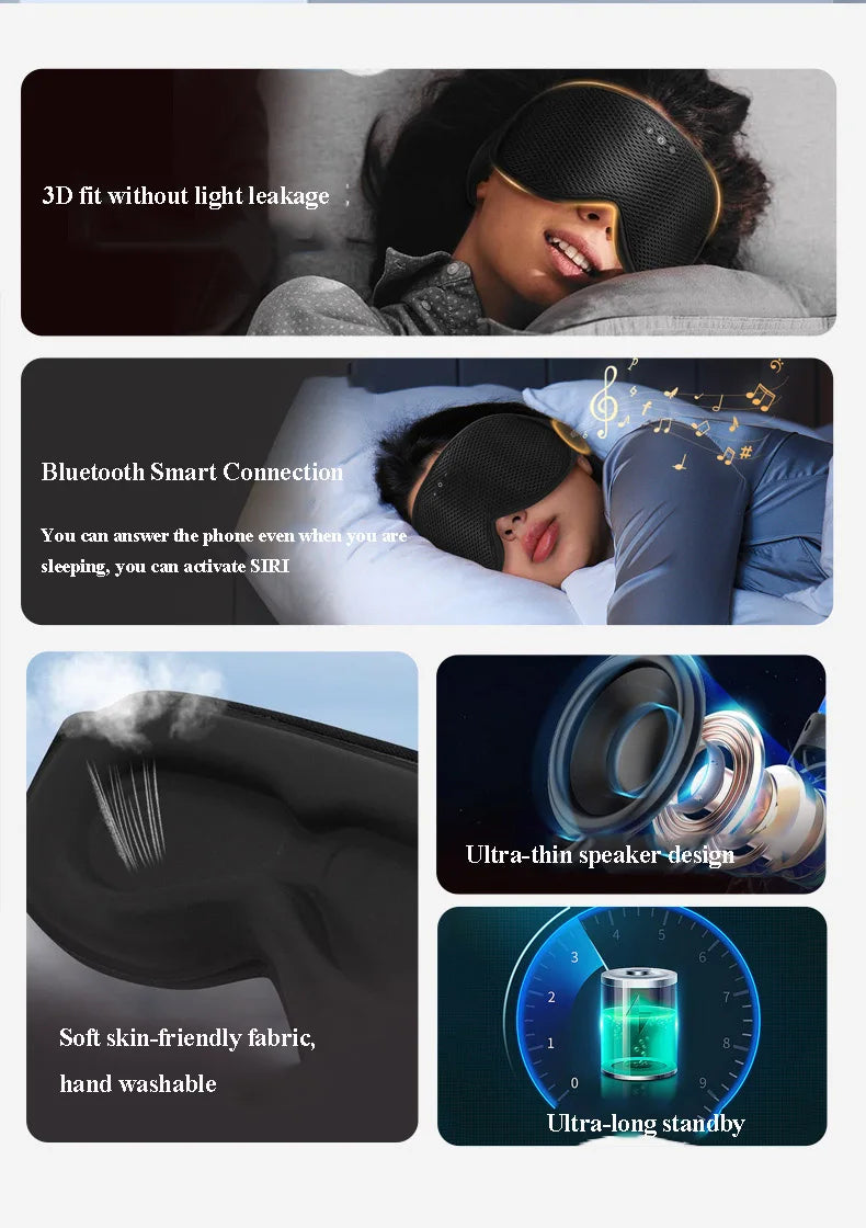 Sleep Headphones Eye Mask | Bluetooth 3D Blackout Sleeping Mask with Wireless Audio, Ultra-Thin Speakers & Adjustable Fit