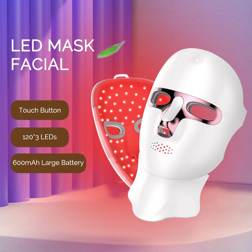 LED Face Mask with Neck Light Therapy | 7-Color Wireless Red Light Therapy Mask with 120 LEDs for Wrinkles & Acne Care