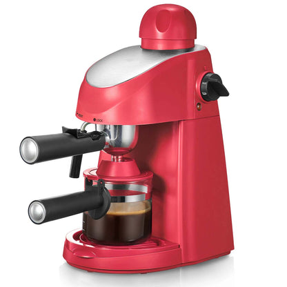 Steam Espresso Machine | 3.5 Bar Pressure, Milk Frother & 4-Cup Brewing Red