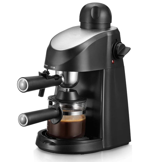 Steam Espresso Machine | 3.5 Bar Pressure, Milk Frother & 4-Cup Brewing Black