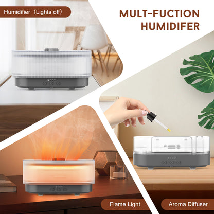 Flame Effect Essential Oil Diffuser 300ml | Ultrasonic Mist, LED Flames, 12H Runtime