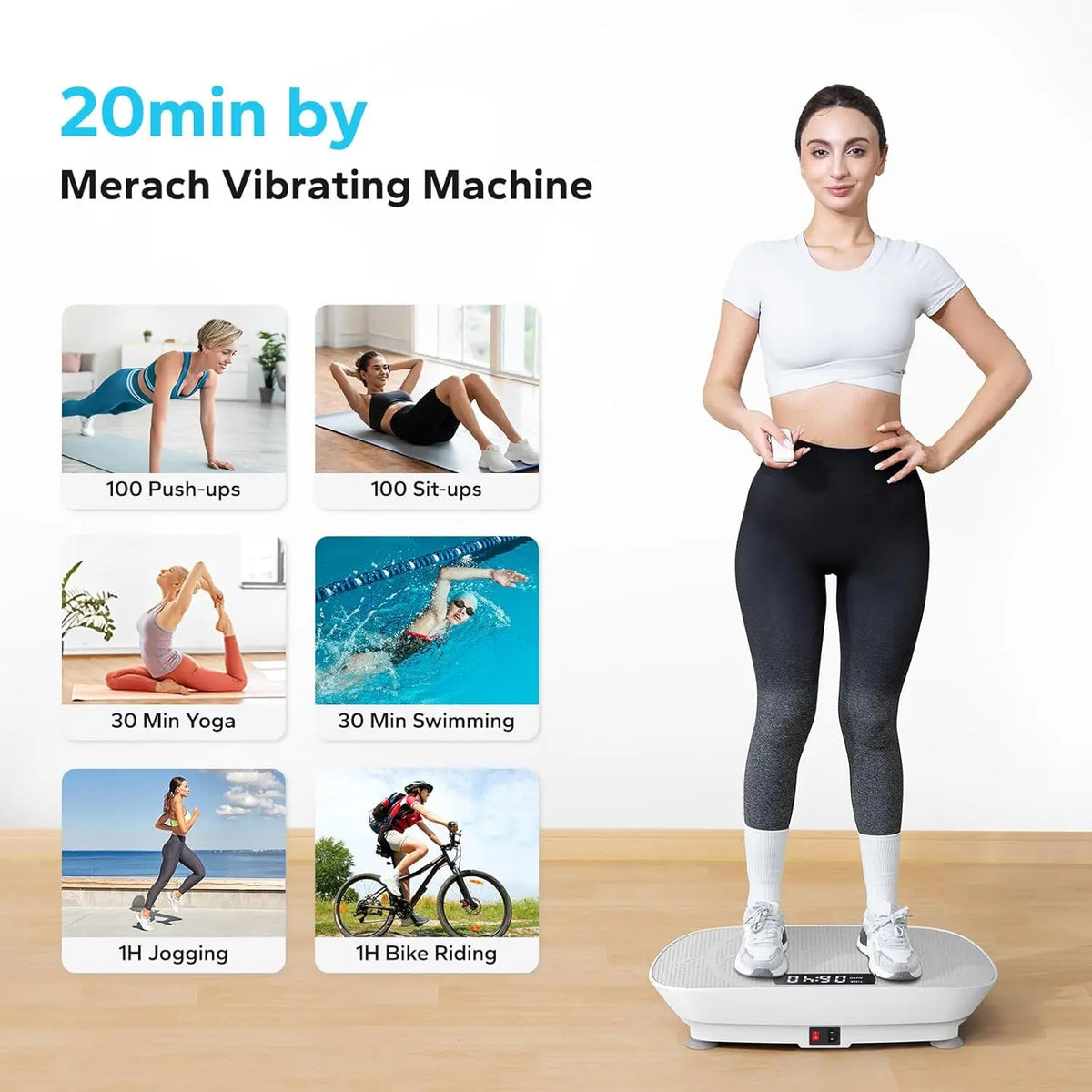 Vibration Plate Exercise Machine, 10 Speeds, Remote and Resistance Bands