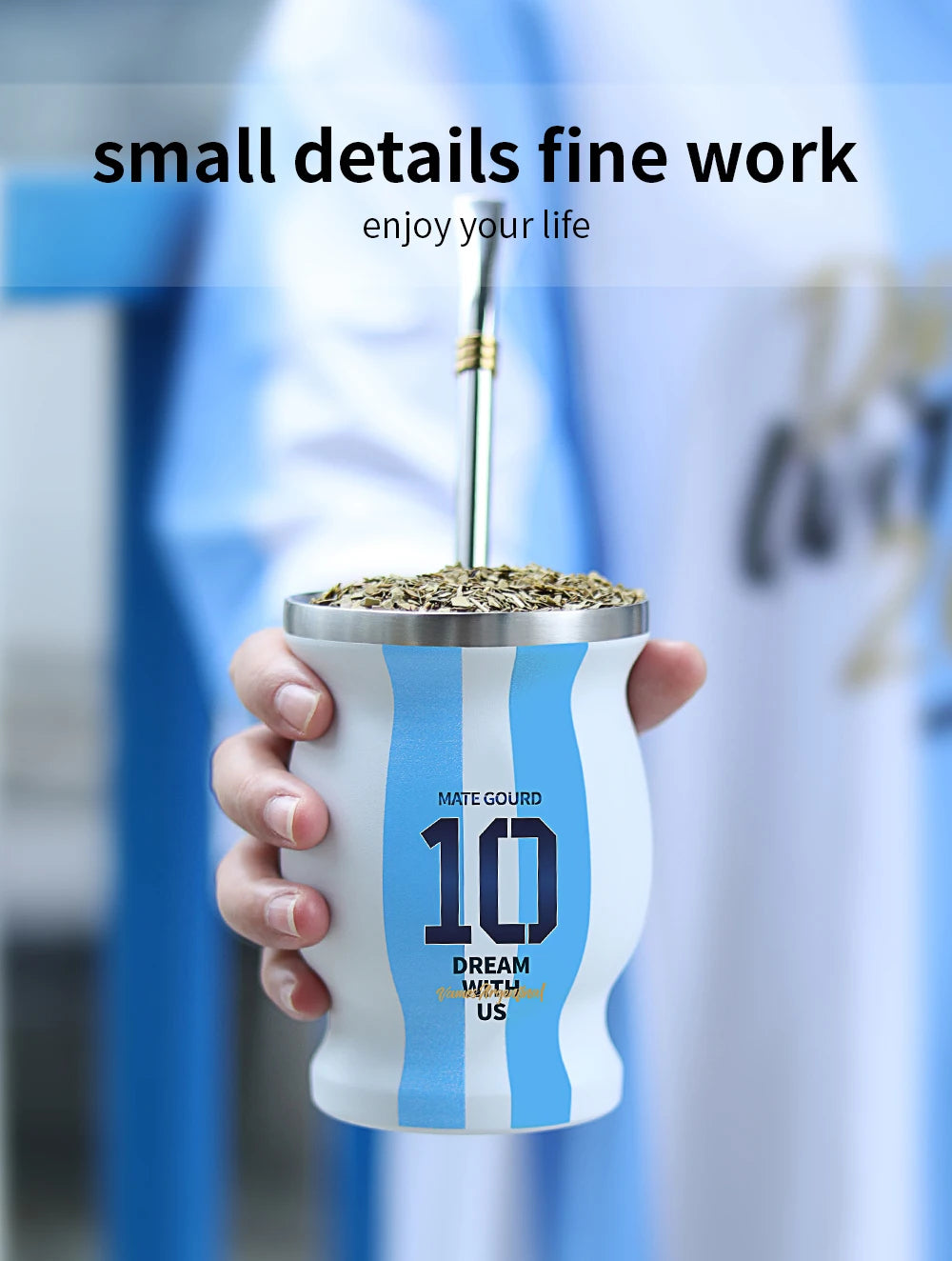 Yerba Mate Cup Set | Argentina-Inspired Stainless Steel Mate Gourd with Bombilla Straw & Cleaning Brush