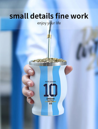 Yerba Mate Cup Set | Argentina-Inspired Stainless Steel Mate Gourd with Bombilla Straw & Cleaning Brush