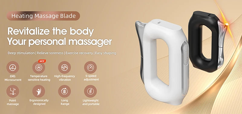 Fascia Scraping Tool Massager with Heat | Electric Muscle Scraper with Microcurrent, Vibration & 5 Heat Levels