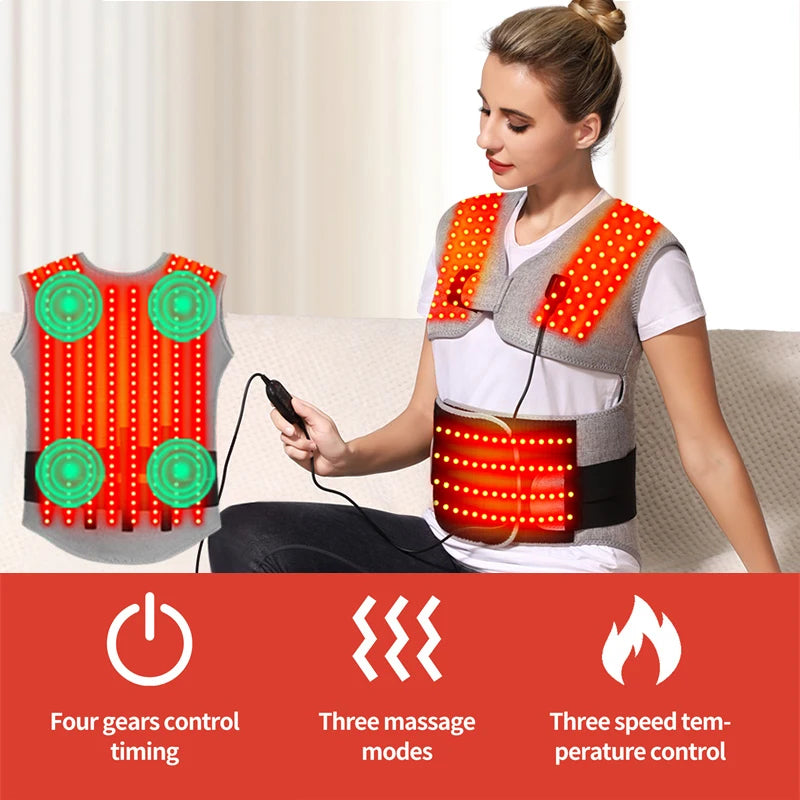 Heated Back and Shoulder Wrap with Red Light | 3 Heat Levels, Adjustable Fit & Optional Vibration Massage