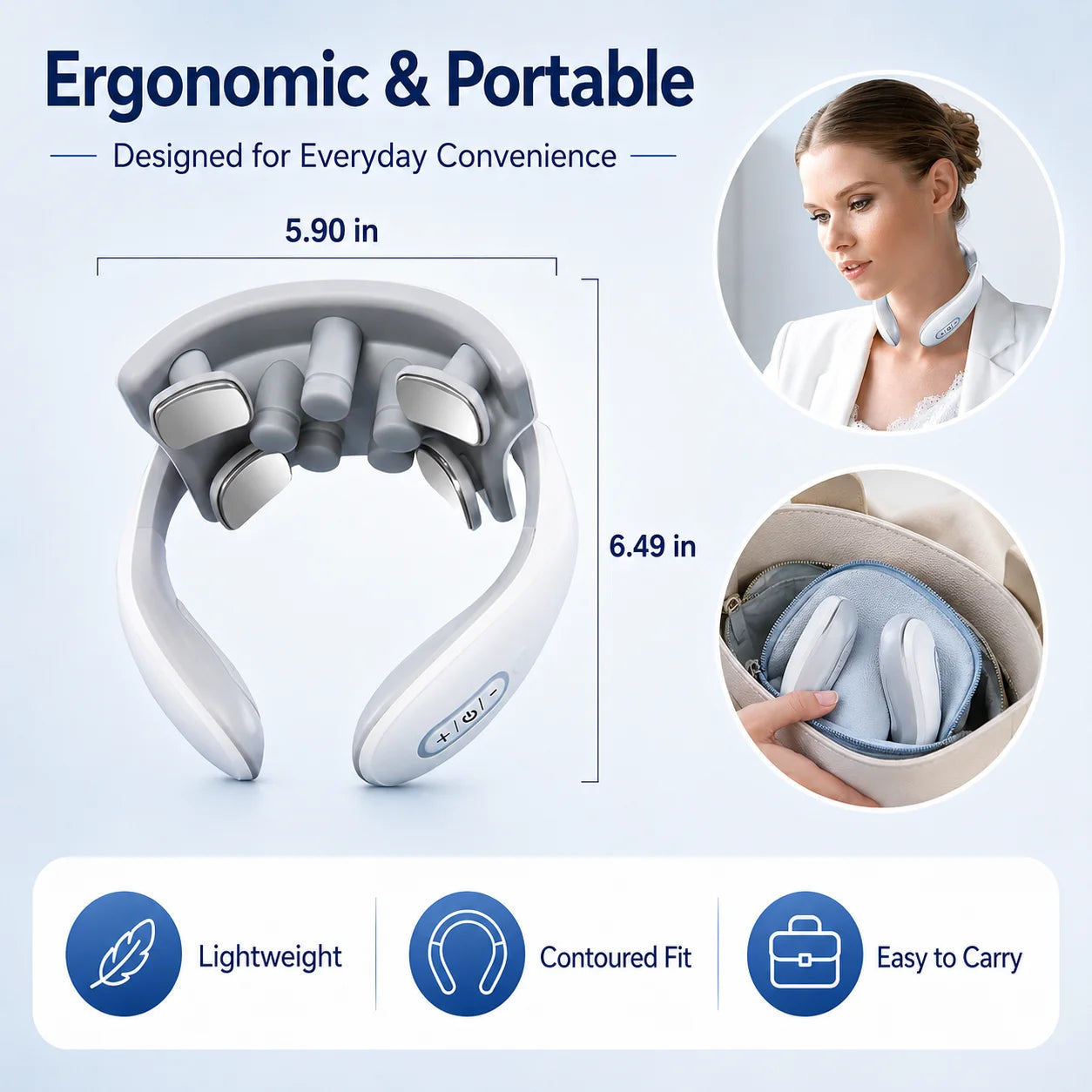 Portable Neck Massager with 5 Massage Modes, Gentle Warmth, Ergonomic Fit for Home, Office & Travel