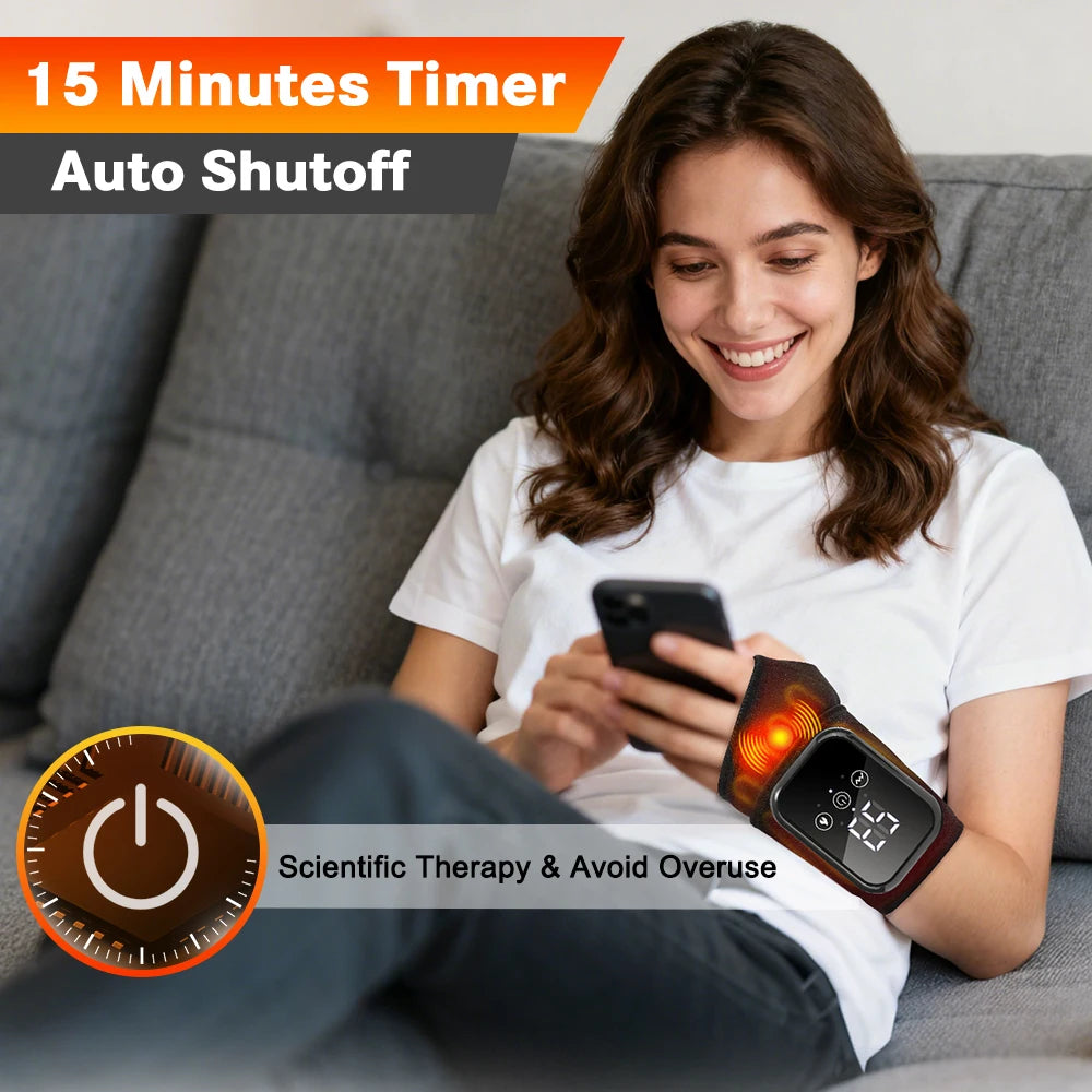 Wrist Massager with Heat | Electric Heated Wrist Brace with Vibration, Adjustable Strap & Auto Timer