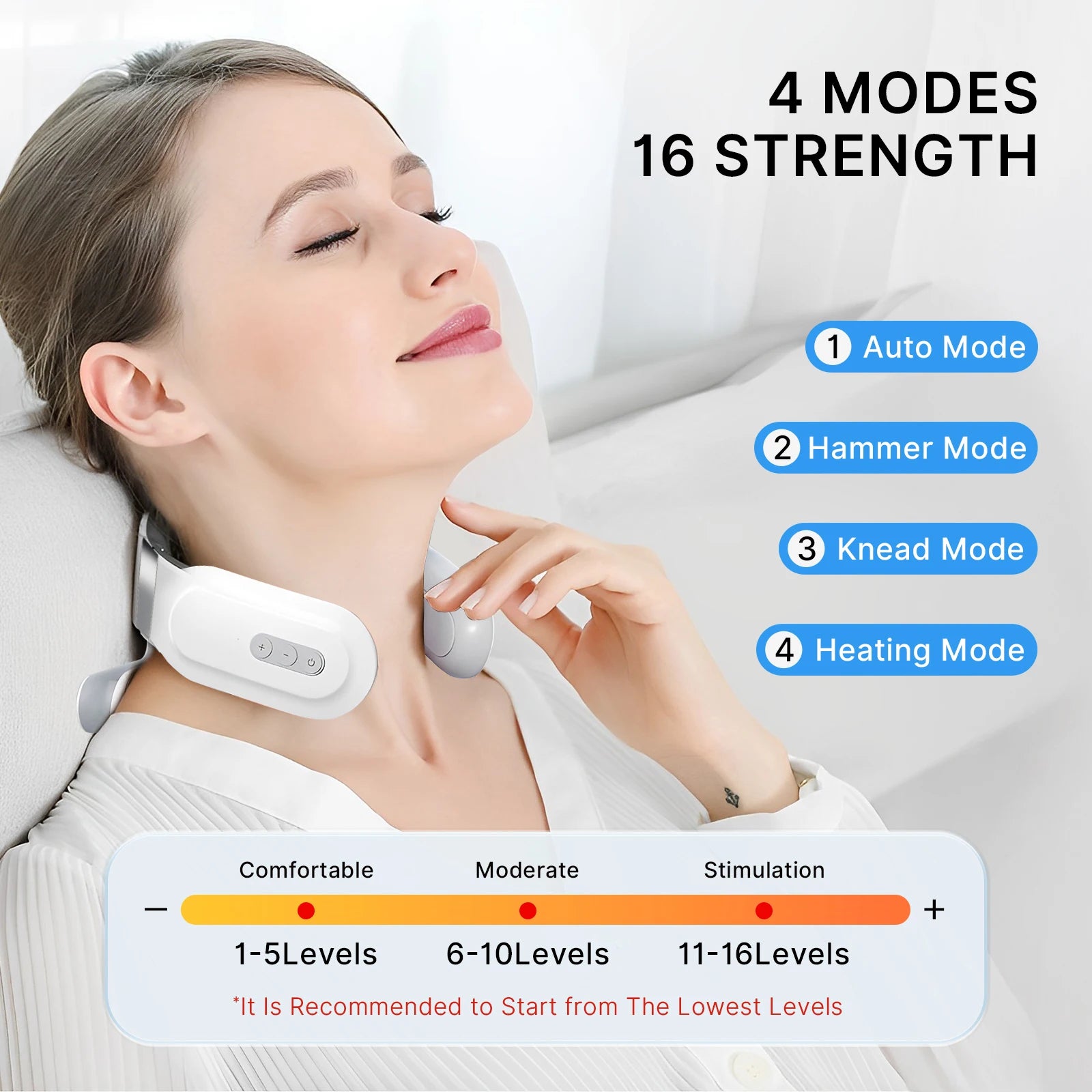 Cordless EMS Neck Massager with Heat | 6 Modes, 15 Intensity Levels, Hands-Free Fit & 15-Minute Auto Shut-Off