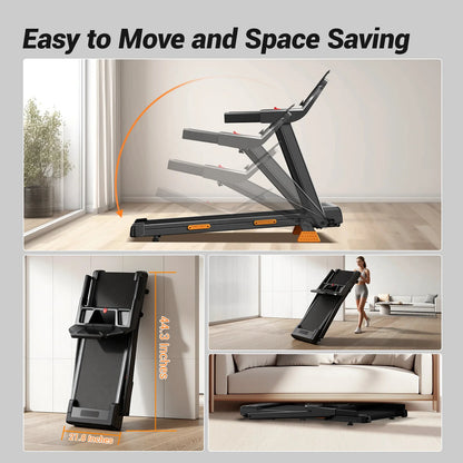 Foldable Smart Treadmill | 3.0HP Brushless Motor, Quiet <45dB, Bluetooth Audio, 7-Layer Shock Absorption & LED Display | Compact Home Running Machine