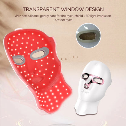 LED Face Mask with Neck Light Therapy | 7-Color Wireless Red Light Therapy Mask with 120 LEDs for Wrinkles & Acne Care