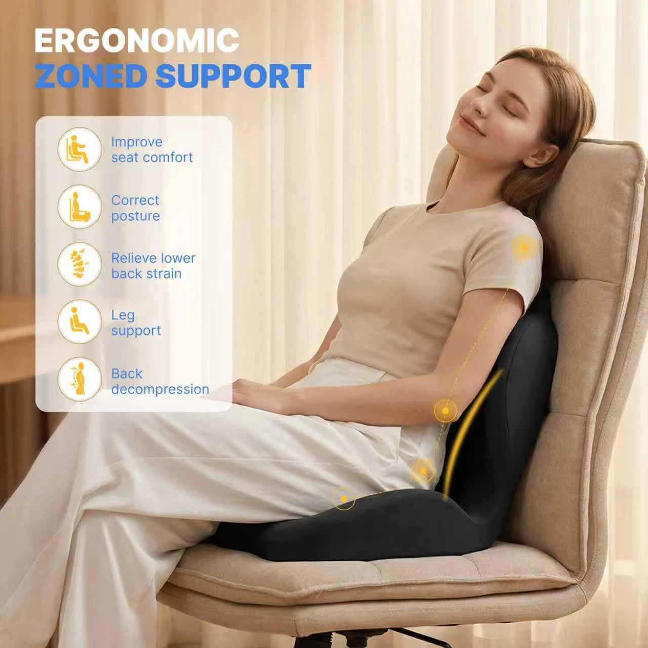 Memory Foam Seat Cushion with Lumbar Support | Ergonomic Office Chair Cushion for Back, Coccyx and Hip Support
