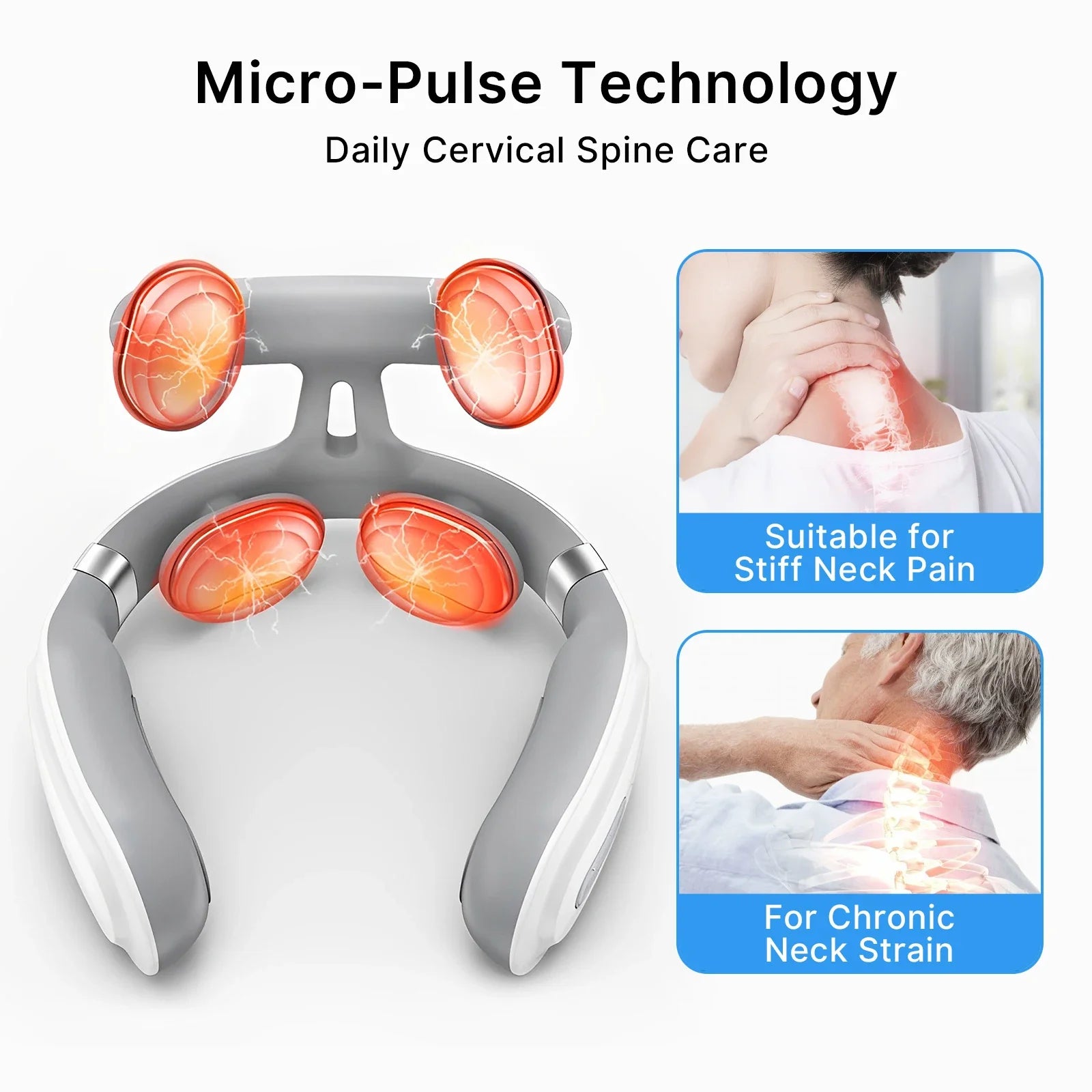 Cordless EMS Neck Massager with Heat | 6 Modes, 15 Intensity Levels, Hands-Free Fit & 15-Minute Auto Shut-Off