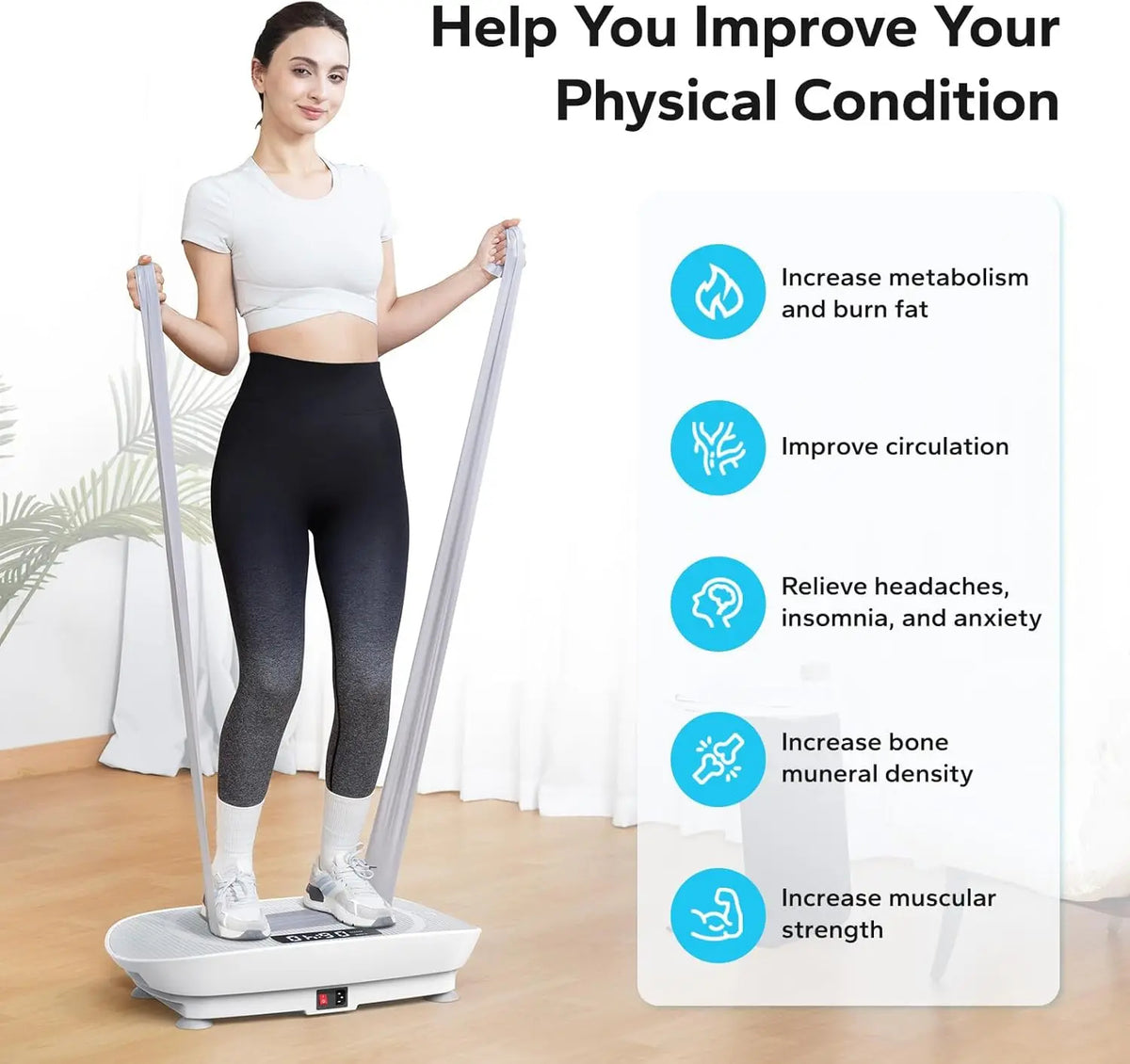 Vibration Plate Exercise Machine, 10 Speeds, Remote and Resistance Bands