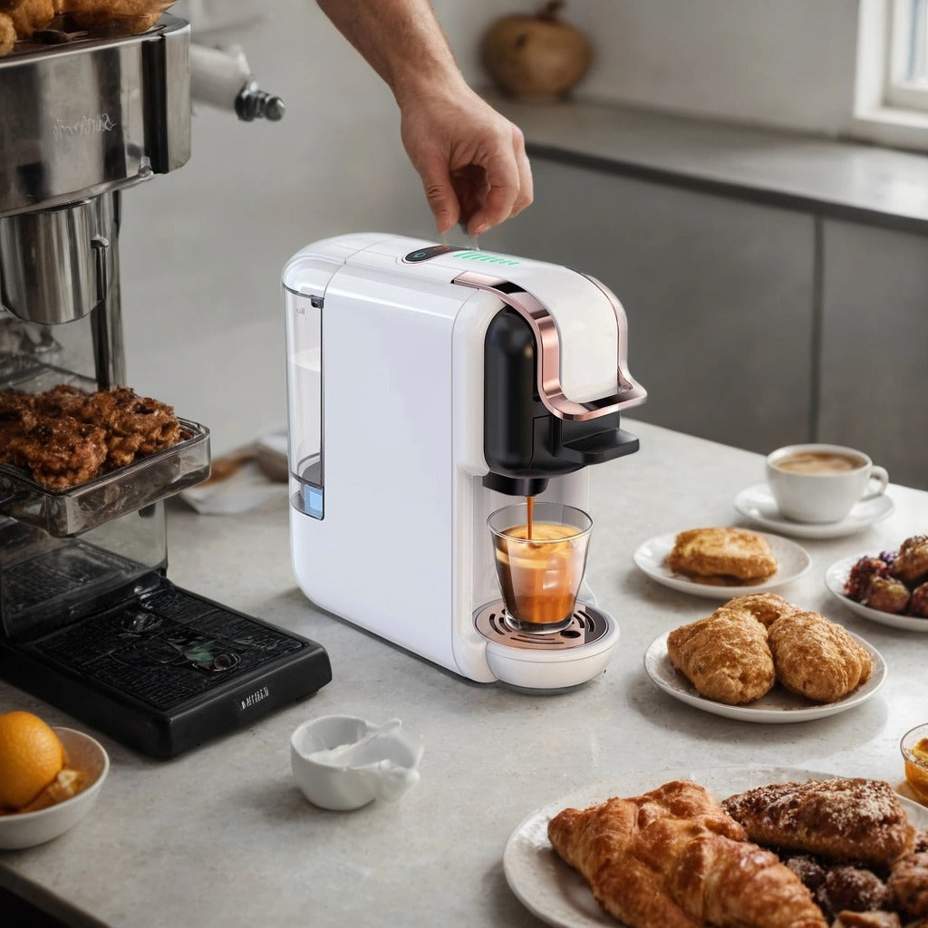 5-in-1 Capsule Coffee Machine | Compatible with Nespresso Original, K-Cup, Dolce Gusto and ESE Pods, Ground Coffee, 20-Bar Hot/Cold