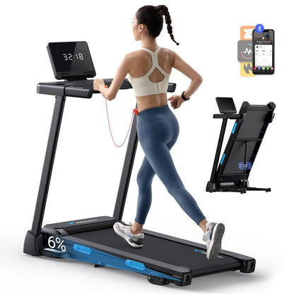 Foldable Treadmill with 6% Incline | 0.8–7.5 MPH, 265 lb Capacity, Heart Rate Monitor, App Sync & Shock-Absorbing Deck