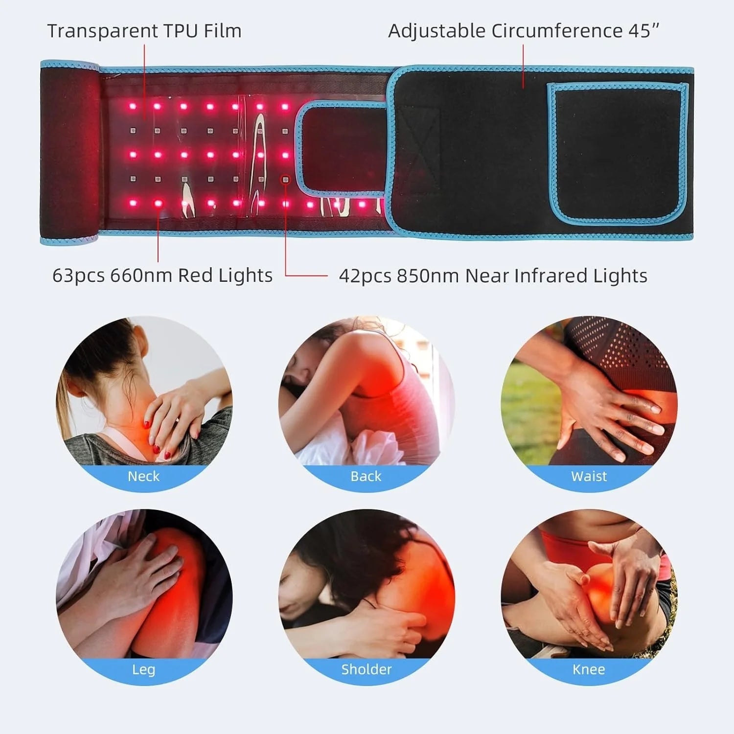Red Light Therapy Belt | 660nm 850nm Infrared Waist Wrap with Heat for Back Pain Relief & Muscle Recovery