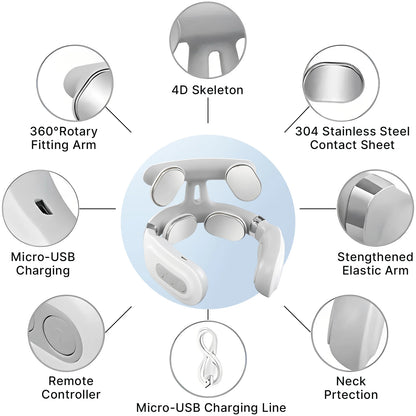 Cordless EMS Neck Massager with Heat | 6 Modes, 15 Intensity Levels, Hands-Free Fit & 15-Minute Auto Shut-Off