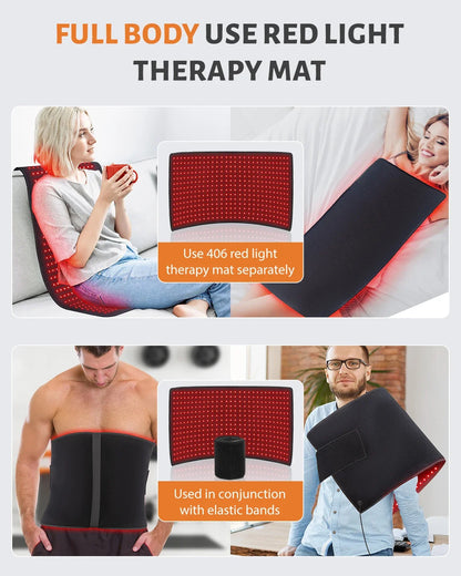 Red Light Therapy Pad | 406 LED 660nm 850nm Infrared Light Therapy Mat for Back, Waist & Body