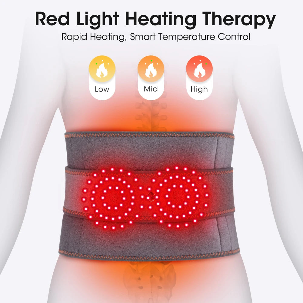 Back Massager Belt with Heat | Cordless Lumbar Heating Pad with Red Light, Vibration & Rechargeable Battery