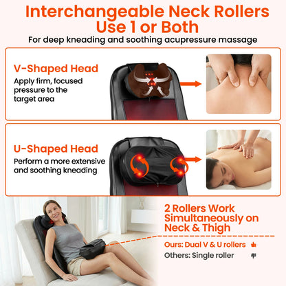 Back Massager Seat Cushion with Heat | Full Back Vibration Chair Massager for Neck, Waist, Hips & Office Chair